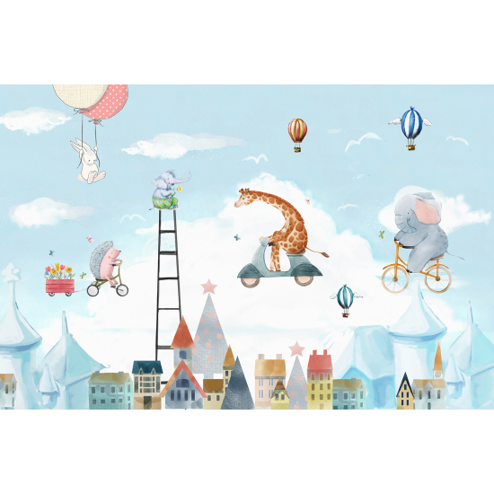 Panoramic Wallpaper - Kid Wall Mural - Animals in the Sky