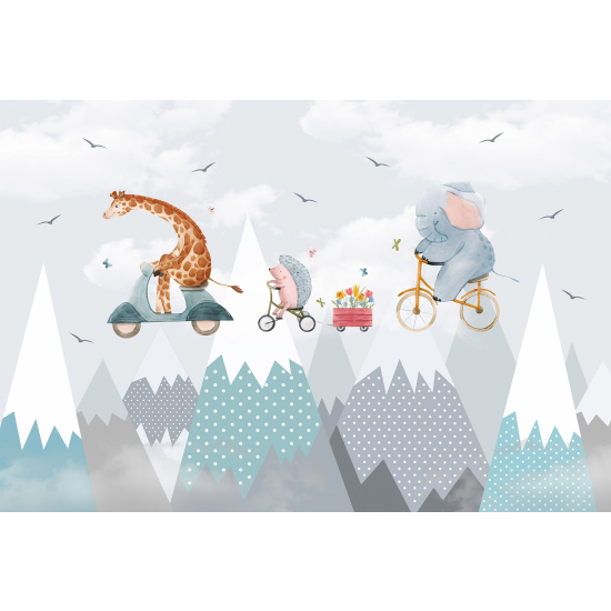 Panoramic Wallpaper - Kid Wall Mural - Animals in the Sky