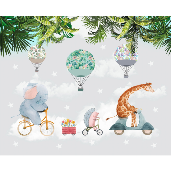 Panoramic Wallpaper - Kid Wall Mural - Animals in the Sky