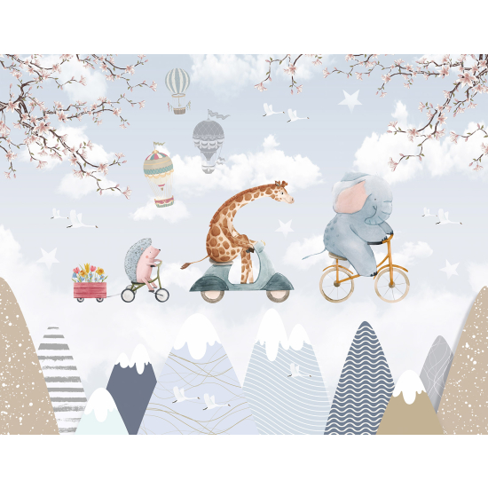 Panoramic Wallpaper - Kid Wall Mural - Animals in the Sky