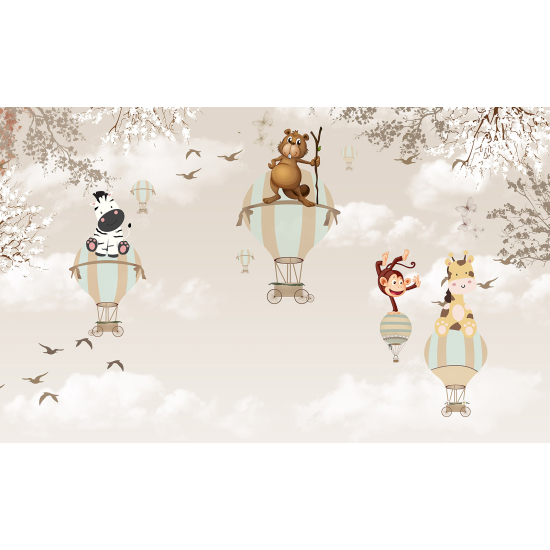 Panoramic Wallpaper - Kid Wall Mural - Animals in the Sky