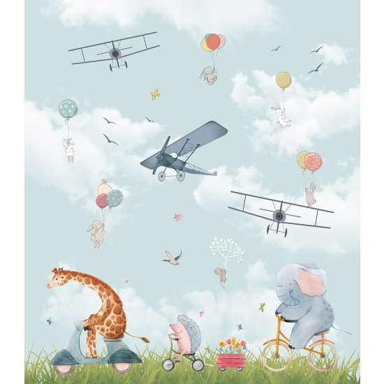 Panoramic Wallpaper - Kid Wall Mural - Animals Planes