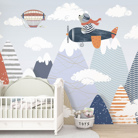 Panoramic Wallpaper - Kid Wall Mural - Aviator Bear