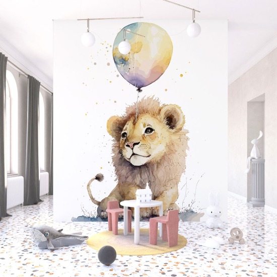 Panoramic Wallpaper - Kid Wall Mural - Balloon Lion Cub