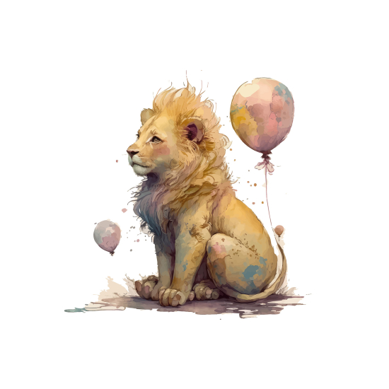 Panoramic Wallpaper - Kid Wall Mural - Balloon Lion Cub