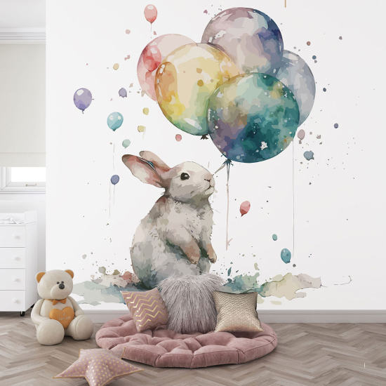 Panoramic Wallpaper - Kid Wall Mural - Balloon Rabbit