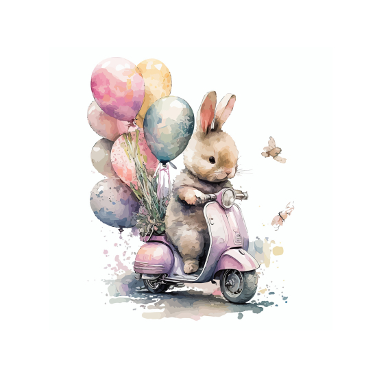 Panoramic Wallpaper - Kid Wall Mural - Balloon Rabbit