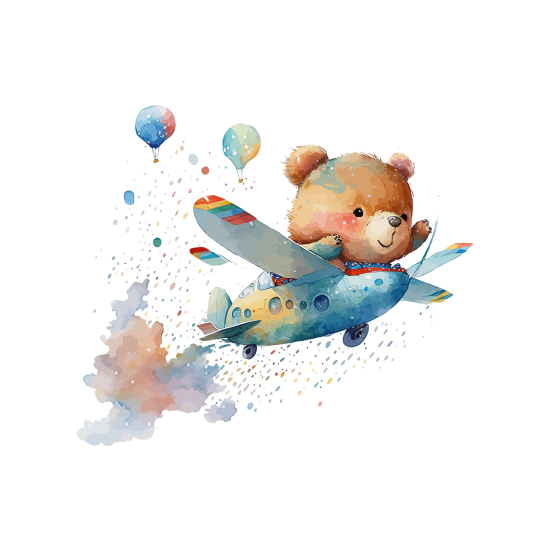 Panoramic Wallpaper - Kid Wall Mural - Bear Airplane