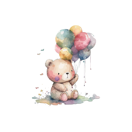 Panoramic Wallpaper - Kid Wall Mural - Bear Balloons