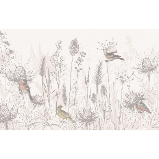 Panoramic Wallpaper - Kid Wall Mural - Bird Herbs