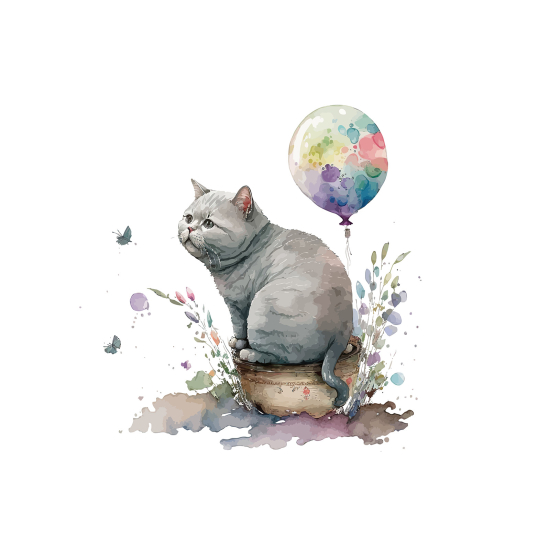 Panoramic Wallpaper - Kid Wall Mural - Cat Balloon