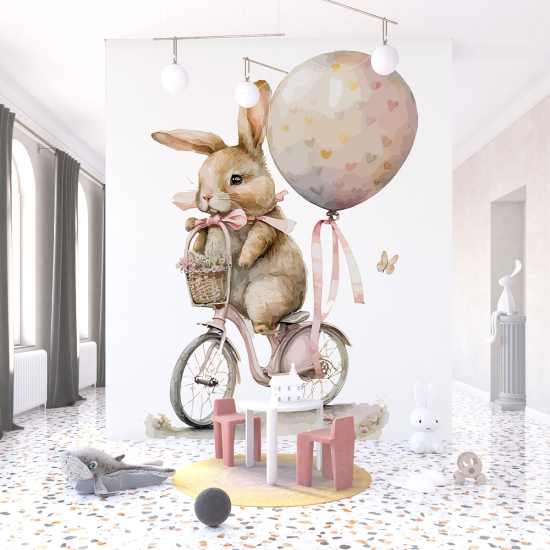 Panoramic Wallpaper - Kid Wall Mural - Children - Rabbit on a bicycle