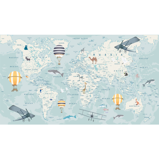 Panoramic Wallpaper - Kid Wall Mural - Children's World Map