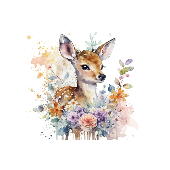 Panoramic Wallpaper - Kid Wall Mural - Doe flowers