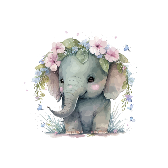 Panoramic Wallpaper - Kid Wall Mural - Elephant Flowers