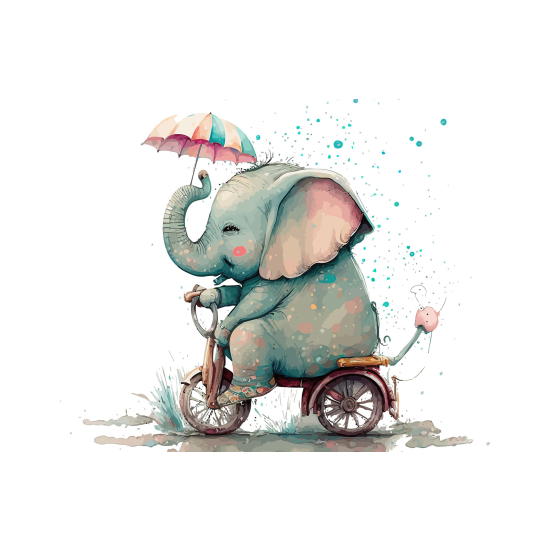 Panoramic Wallpaper - Kid Wall Mural - Elephant on a Bicycle