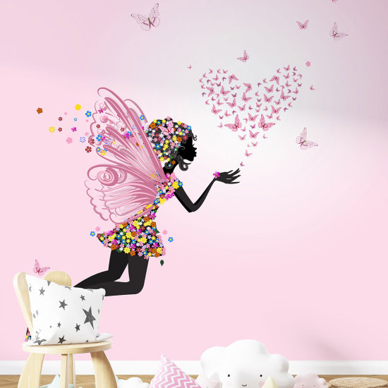 Panoramic Wallpaper - Kid Wall Mural - Fairy Flowers Butterflies