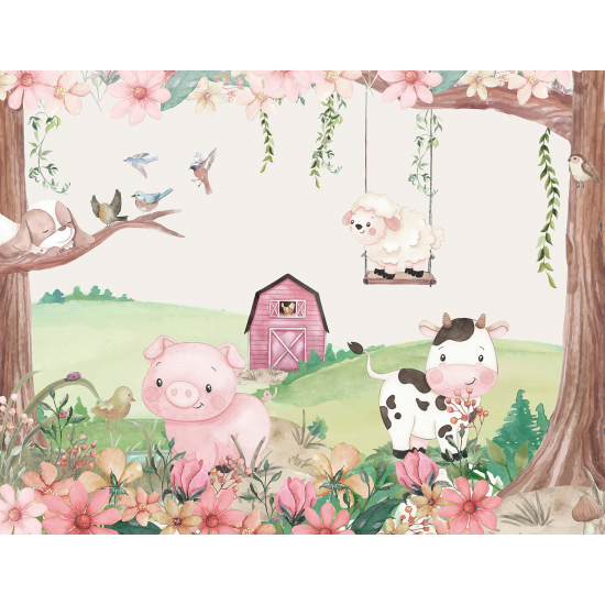 Panoramic Wallpaper - Kid Wall Mural - Farm Animals