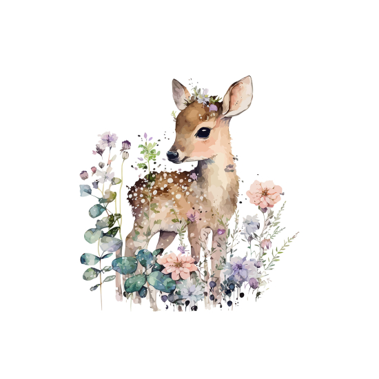 Panoramic Wallpaper - Kid Wall Mural - Fawn flowers