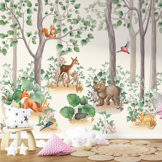 Panoramic Wallpaper - Kid Wall Mural - Forest Animals