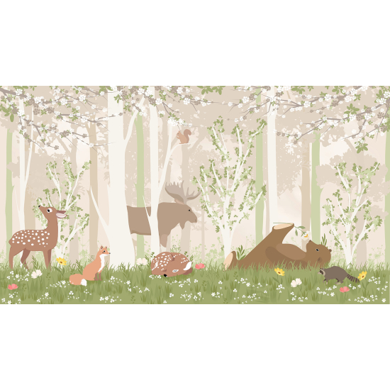 Panoramic Wallpaper - Kid Wall Mural - Forest Animals