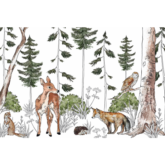 Panoramic Wallpaper - Kid Wall Mural - Forest Animals