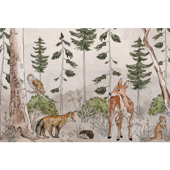 Panoramic Wallpaper - Kid Wall Mural - Forest Animals