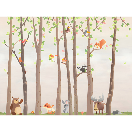 Panoramic Wallpaper - Kid Wall Mural - Forest Animals