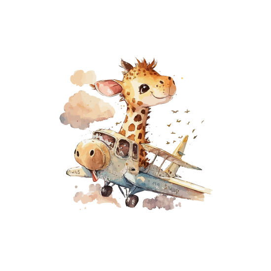 Panoramic Wallpaper - Kid Wall Mural - Giraffe Plane