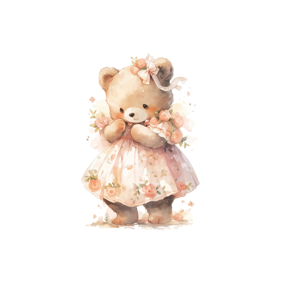 Panoramic Wallpaper - Kid Wall Mural - Girl Bear