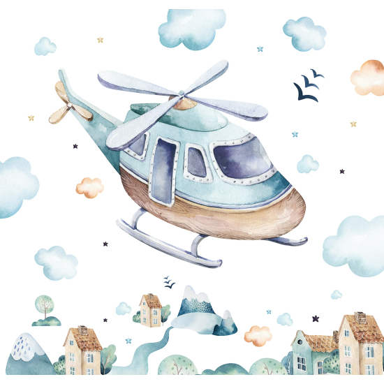 Panoramic Wallpaper - Kid Wall Mural - Helicopter