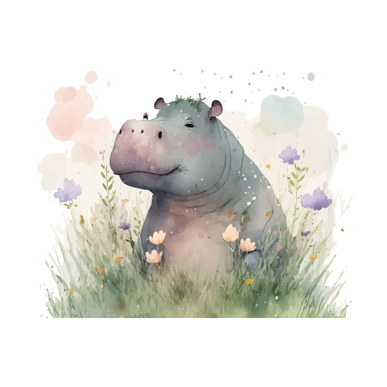 Panoramic Wallpaper - Kid Wall Mural - Hippopotamus