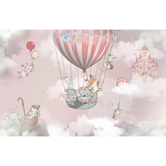 Panoramic Wallpaper - Kid Wall Mural - Hot Air Balloon Animals