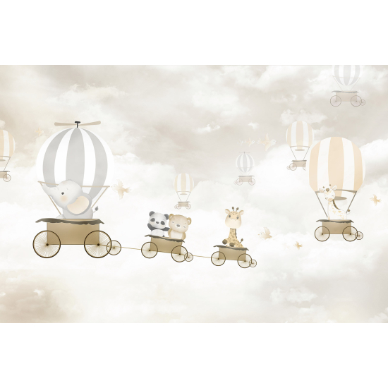 Panoramic Wallpaper - Kid Wall Mural - Hot Air Balloon Animals