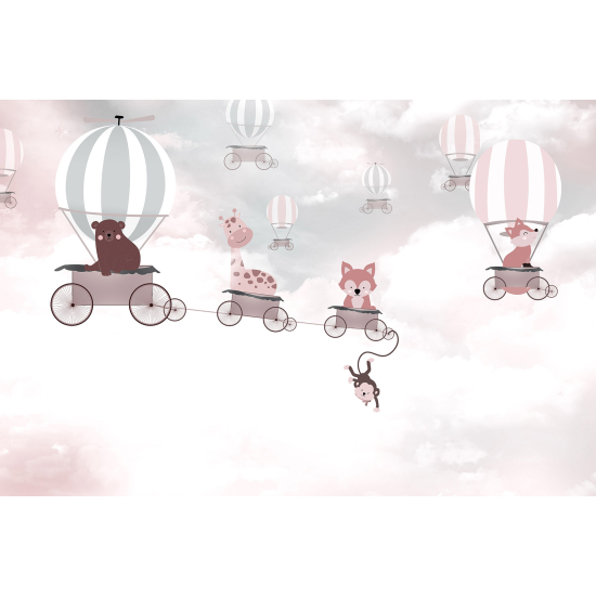 Panoramic Wallpaper - Kid Wall Mural - Hot Air Balloon Animals