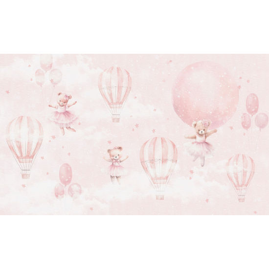 Panoramic Wallpaper - Kid Wall Mural - Hot Air Balloon Bears