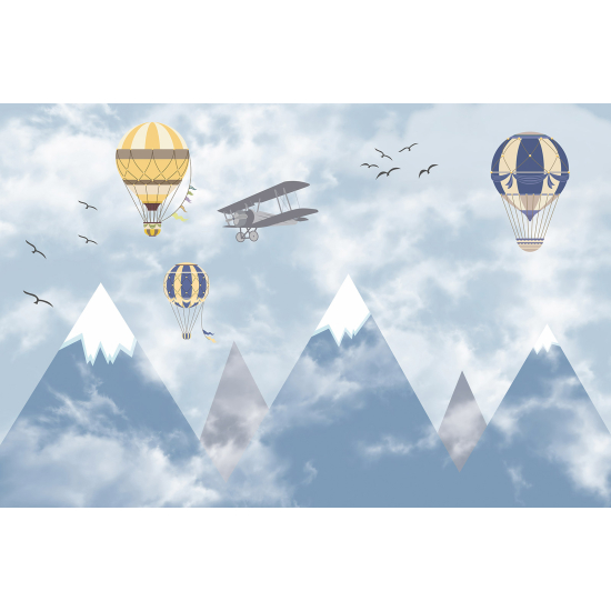 Panoramic Wallpaper - Kid Wall Mural - Hot Air Balloon Plane