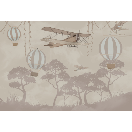 Panoramic Wallpaper - Kid Wall Mural - Hot Air Balloon Plane