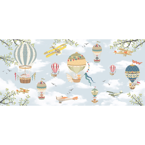 Panoramic Wallpaper - Kid Wall Mural - Hot Air Balloons