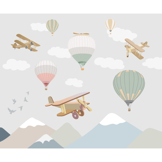 Panoramic Wallpaper - Kid Wall Mural - Hot Air Balloons