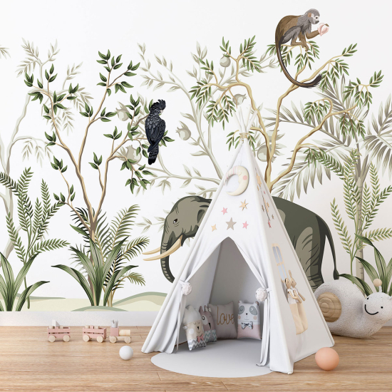 Panoramic Wallpaper - Kid Wall Mural - Jungle Animals