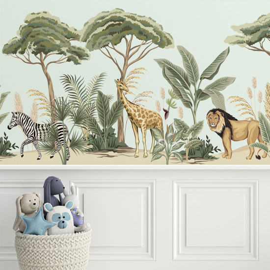 Panoramic Wallpaper - Kid Wall Mural - Jungle Animals