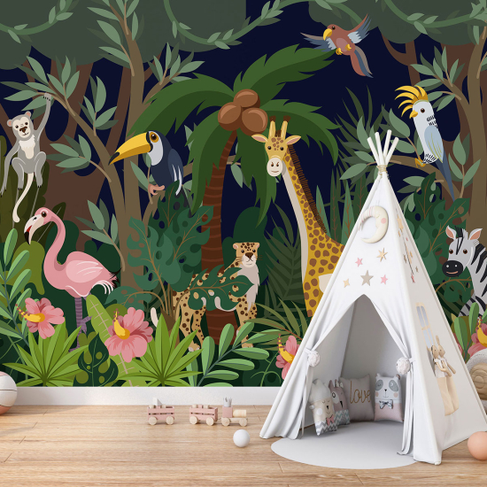 Panoramic Wallpaper - Kid Wall Mural - Jungle Animals