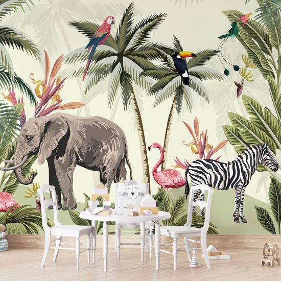 Panoramic Wallpaper - Kid Wall Mural - Jungle Animals