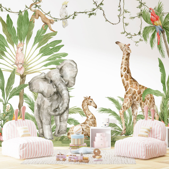 Panoramic Wallpaper - Kid Wall Mural - Jungle Animals