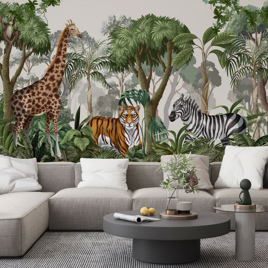 Panoramic Wallpaper - Kid Wall Mural - Jungle Animals