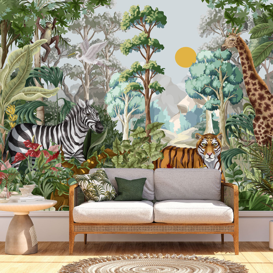 Panoramic Wallpaper - Kid Wall Mural - Jungle Animals