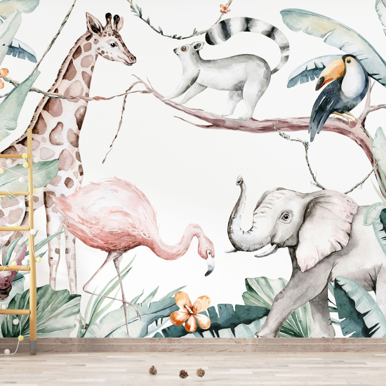 Panoramic Wallpaper - Kid Wall Mural - Jungle Animals