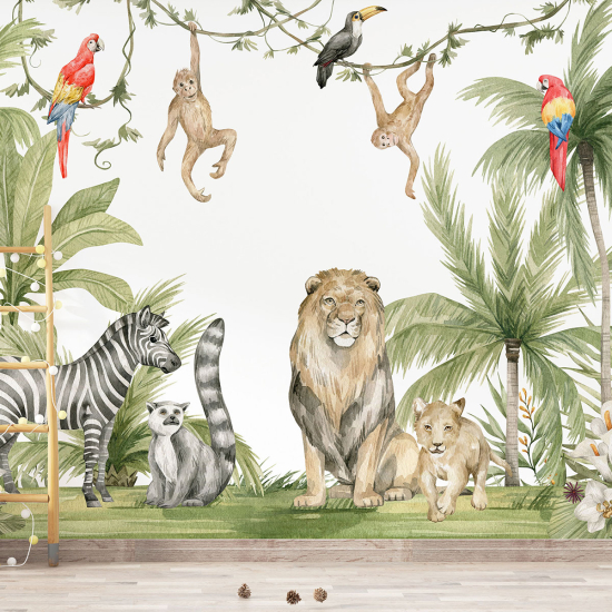 Panoramic Wallpaper - Kid Wall Mural - Jungle Animals