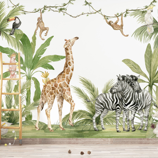 Panoramic Wallpaper - Kid Wall Mural - Jungle Animals